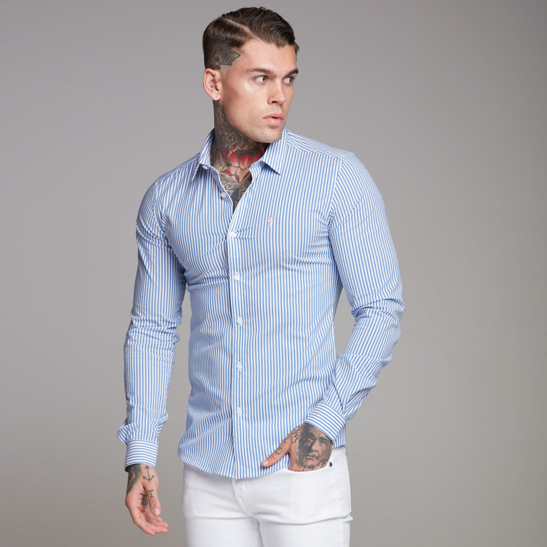 Super Slim Stretch Navy & White Stripe (Pink Emblem)  -  FS112P