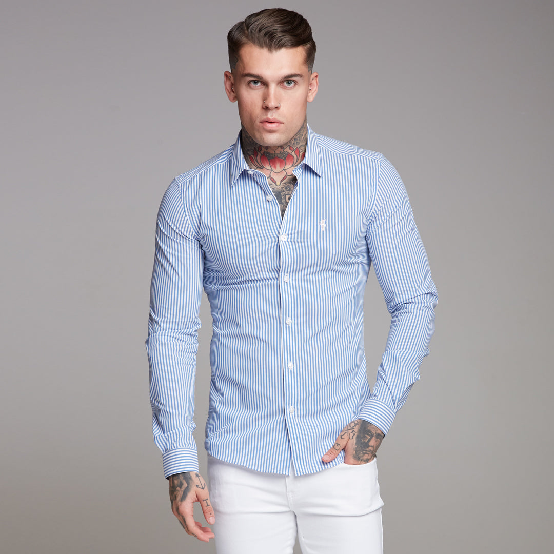 Super Slim Stretch Navy & White Stripe (Pink Emblem)  -  FS112P