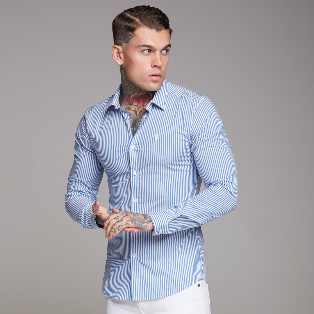 Super Slim Stretch Navy & White Stripe (Yellow Emblem)  -  FS364